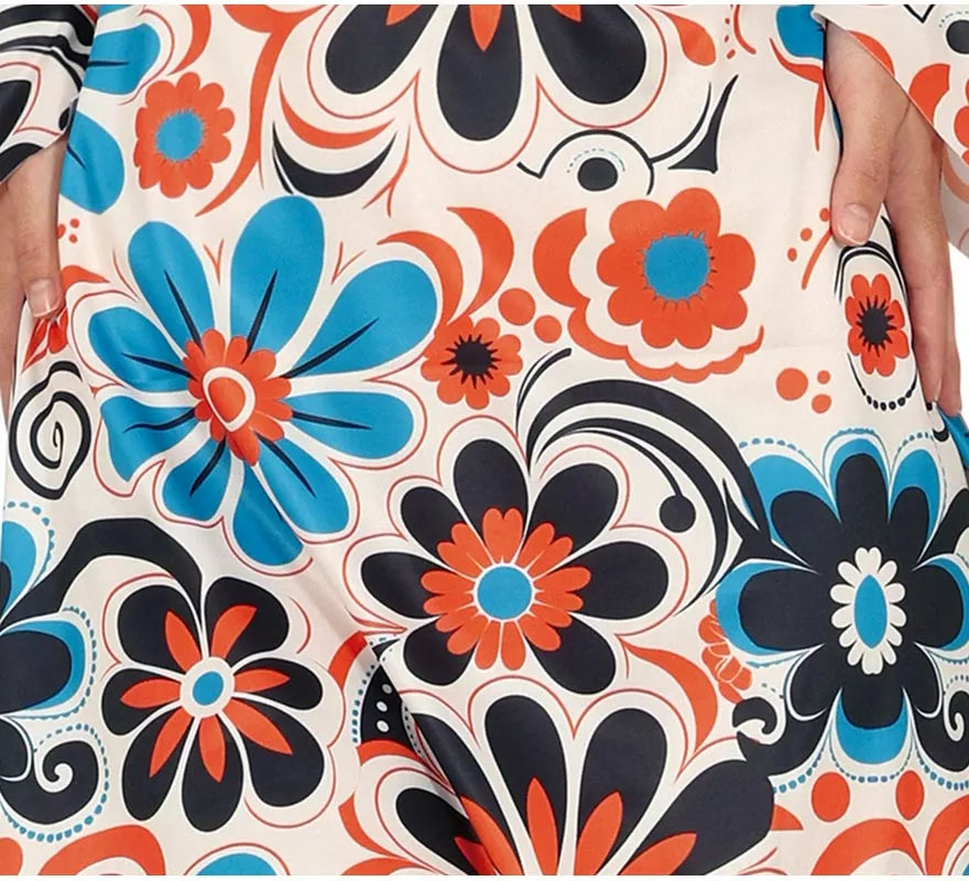 Disfraz de Disco Años 70 flores azul para mujer