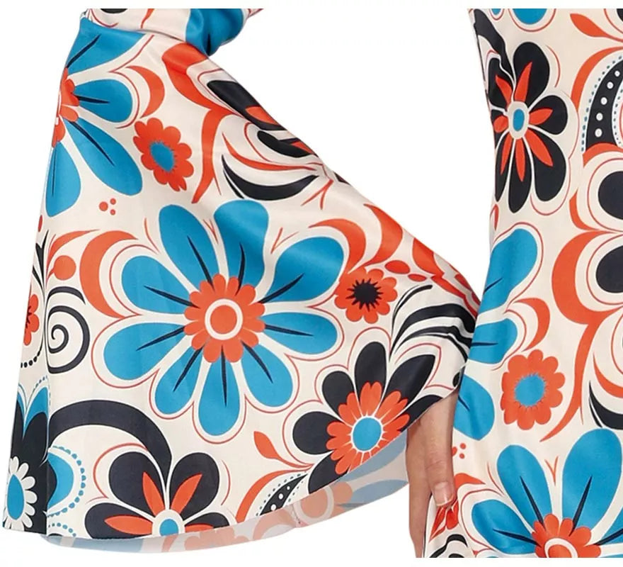 Translation missing: de.Disfraz de Disco Años 70 flores azul para mujer