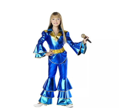 Disfraz de Disco azul años 70 para niña