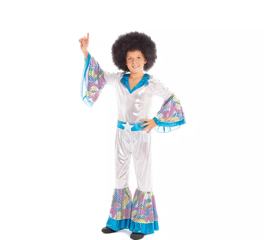 Disfraz de Disco Boy Plateado y Azul 2 piezas para niños