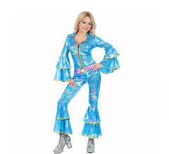 Blaues 70er-Jahre-Disco-Kostüm für Damen