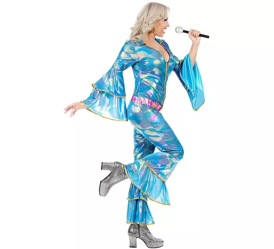 Disfraz de Disco de los años 70 azul para mujer