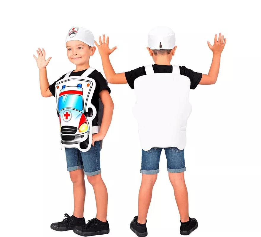 Translation missing: de.Disfraz de Doctor blanco en Ambulancia con gorro para niños