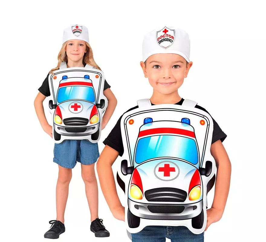Disfraz de Doctor blanco en Ambulancia con gorro para niños