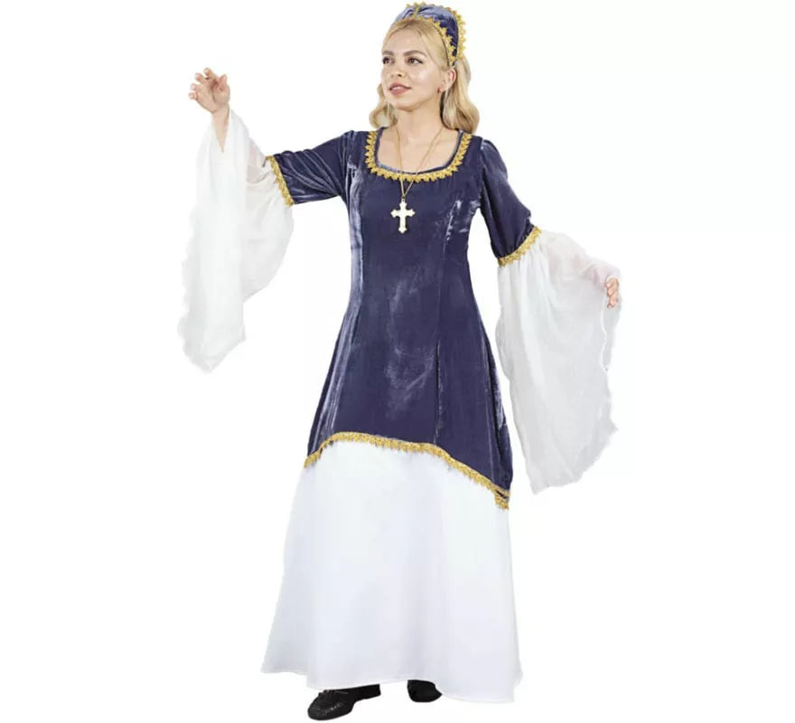 Translation missing: de.Disfraz de Doña Petronila azul y blanco para mujer