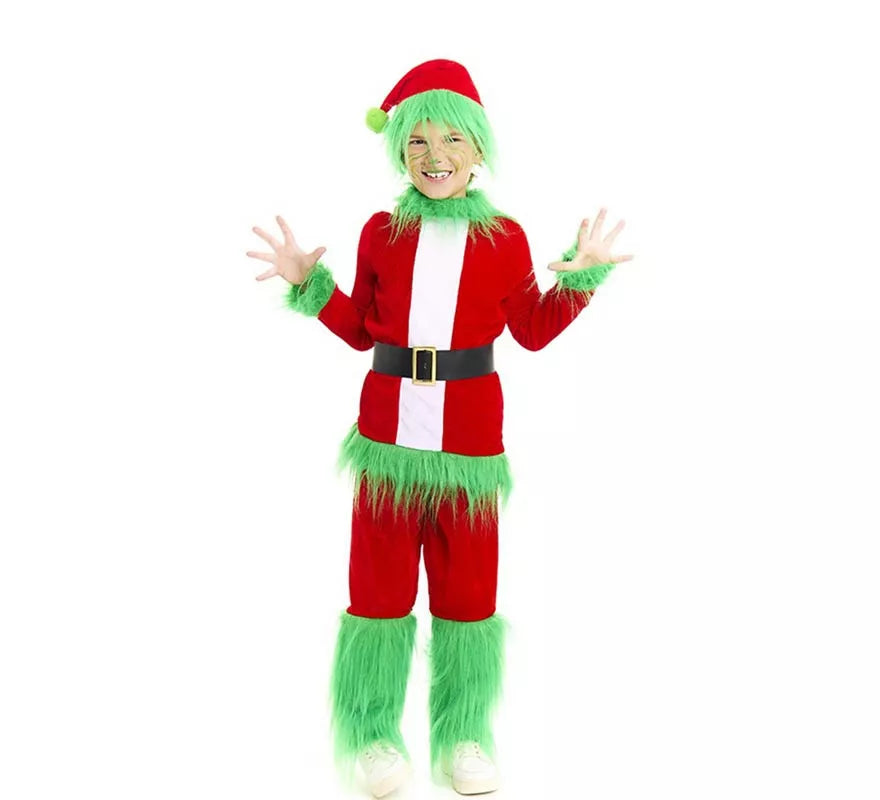 Translation missing: de.Disfraz de Duende Gruñón de Navidad verde para niño