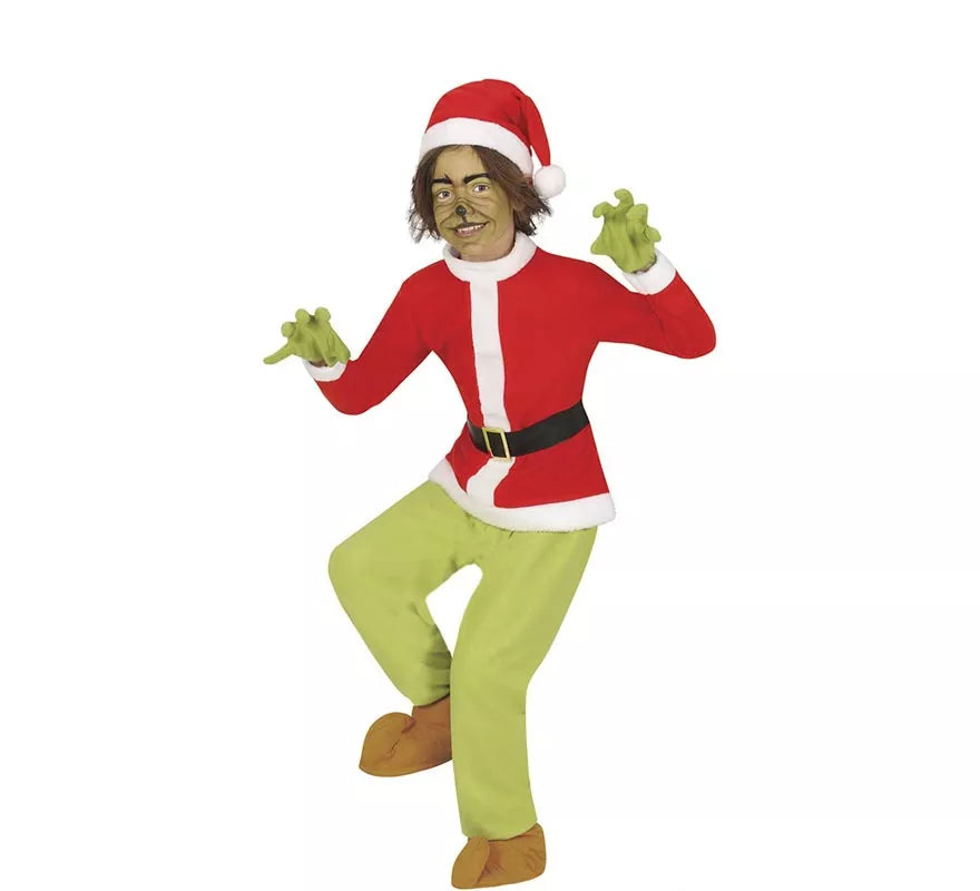Translation missing: de.Disfraz de Duende Gruñón Navideño verde para niño