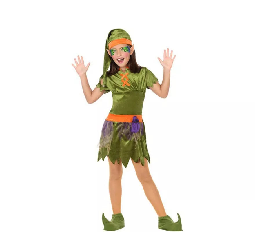 Translation missing: de.Disfraz de Duende verde y naranja para niña