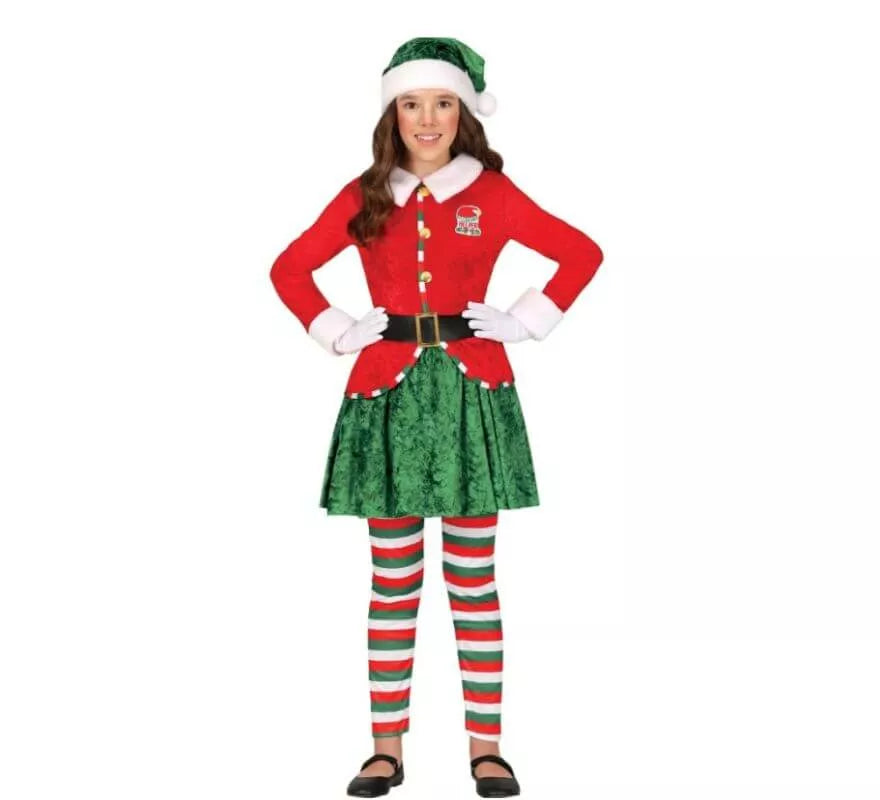 Translation missing: de.Disfraz de Elfa Ayudante de Santa con gorro para niña