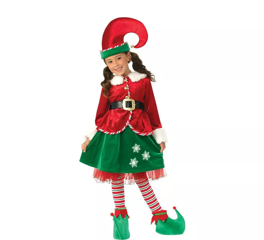 Translation missing: de.Disfraz de Elfa Ayudante de Santa deluxe con gorro para niña