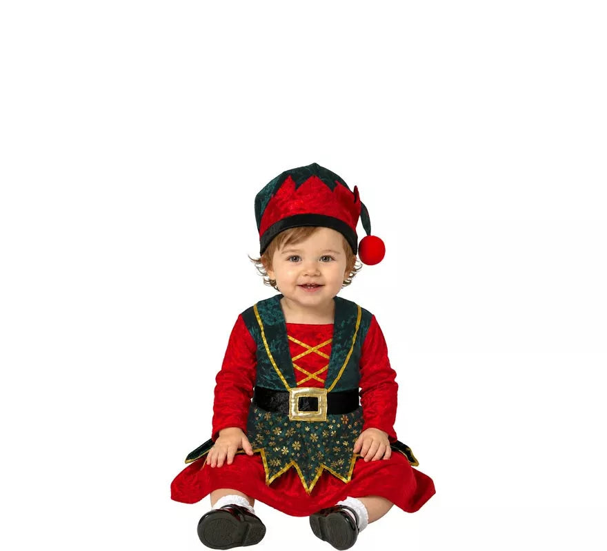 Translation missing: de.Disfraz de Elfa Navideña verde oscuro para bebé