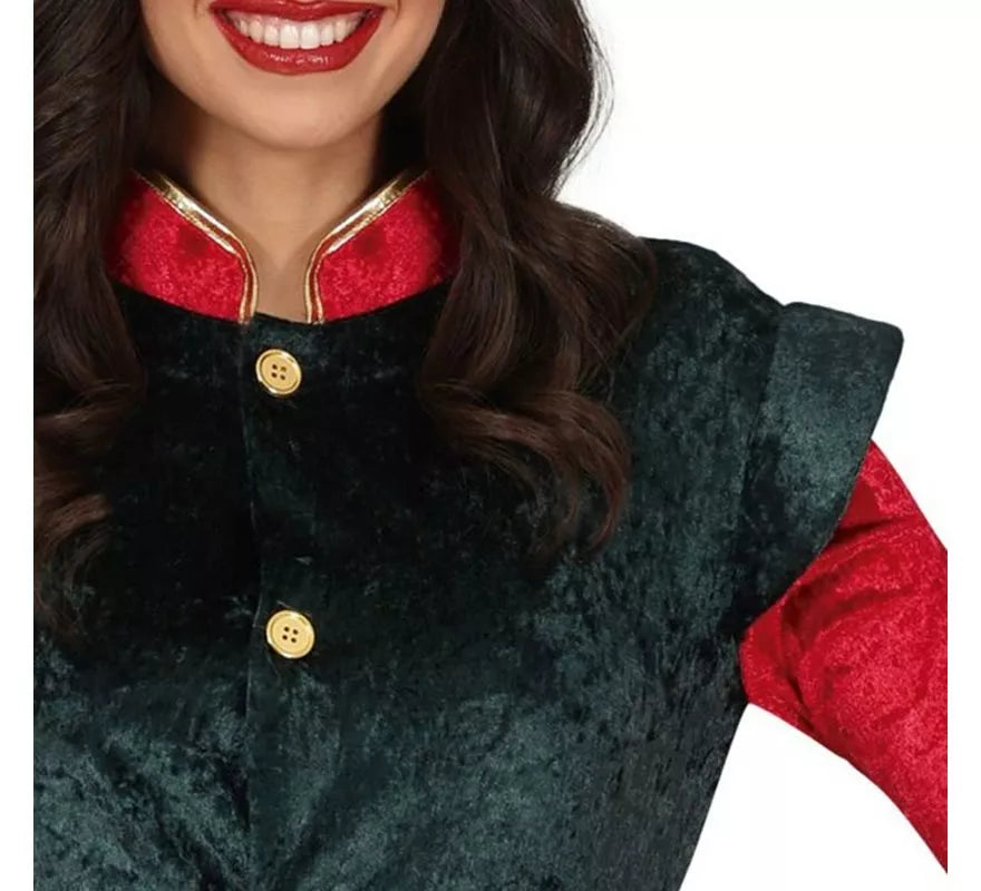 Translation missing: de.Disfraz de Elfa Paje verde y rojo con gorro para mujer