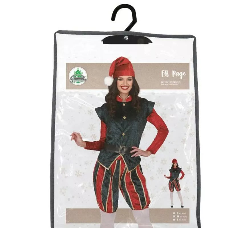 Translation missing: de.Disfraz de Elfa Paje verde y rojo con gorro para mujer