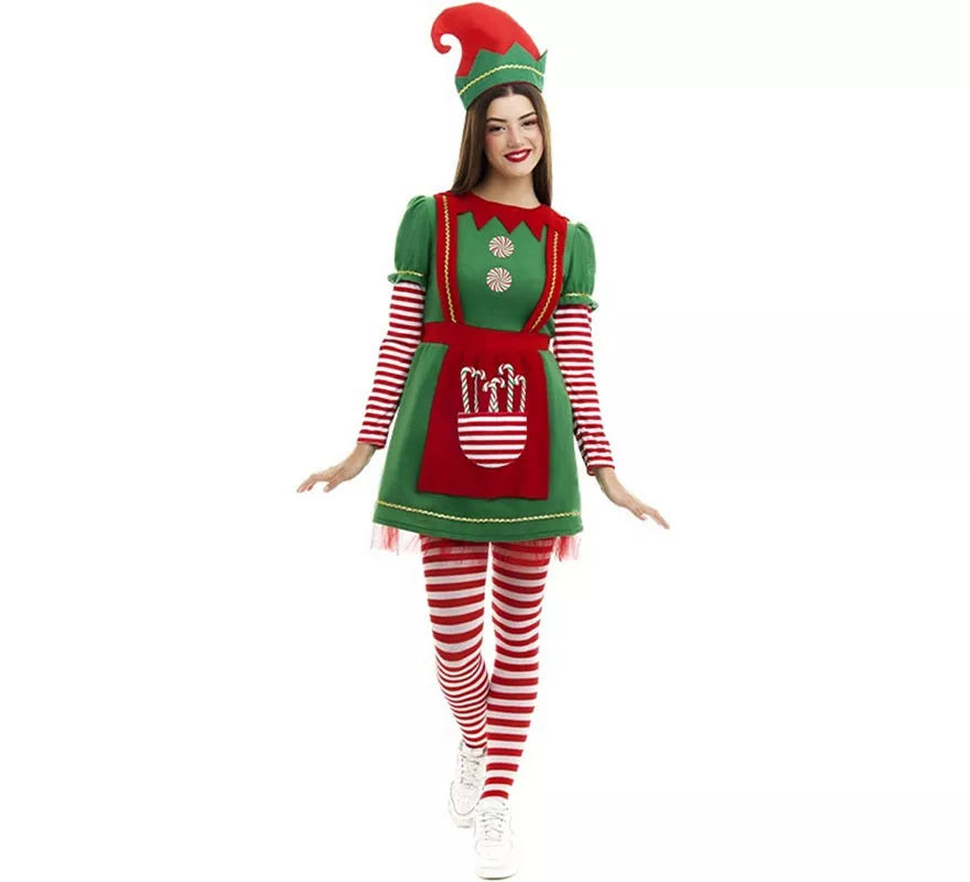 Translation missing: de.Disfraz de Elfa Polar en vestido verde y rojo para mujer