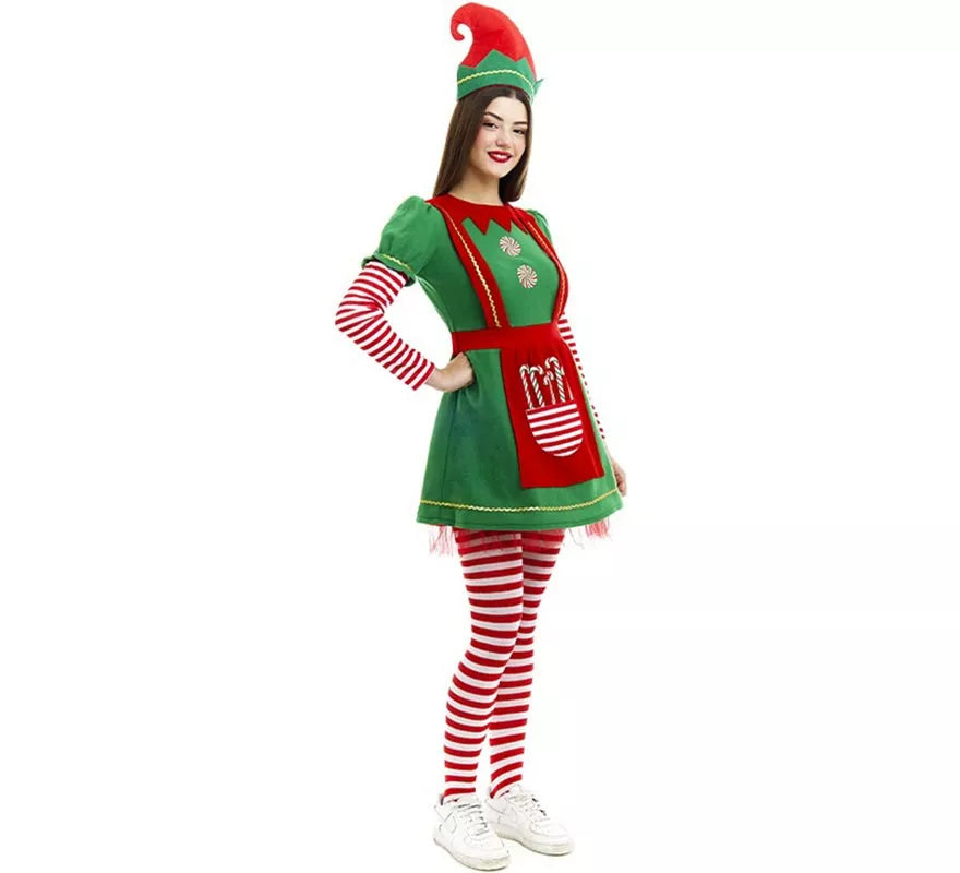 Translation missing: de.Disfraz de Elfa Polar en vestido verde y rojo para mujer