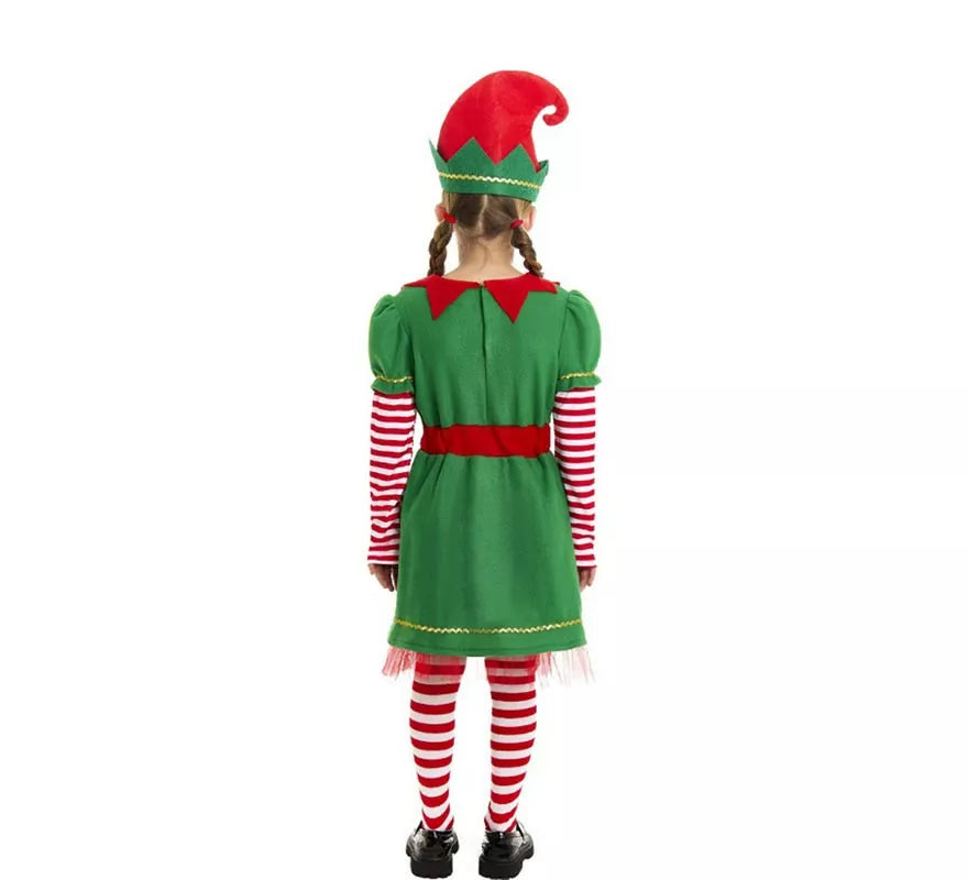 Disfraz de Elfa Polar en vestido verde y rojo para niña