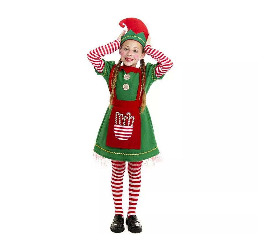 Translation missing: de.Disfraz de Elfa Polar en vestido verde y rojo para niña