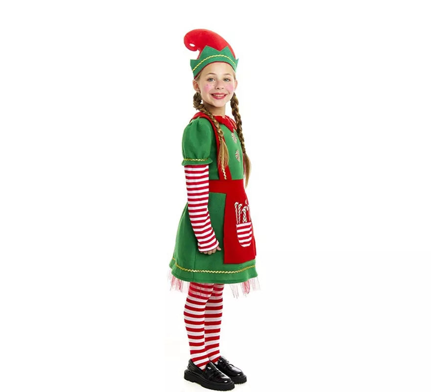 Translation missing: de.Disfraz de Elfa Polar en vestido verde y rojo para niña