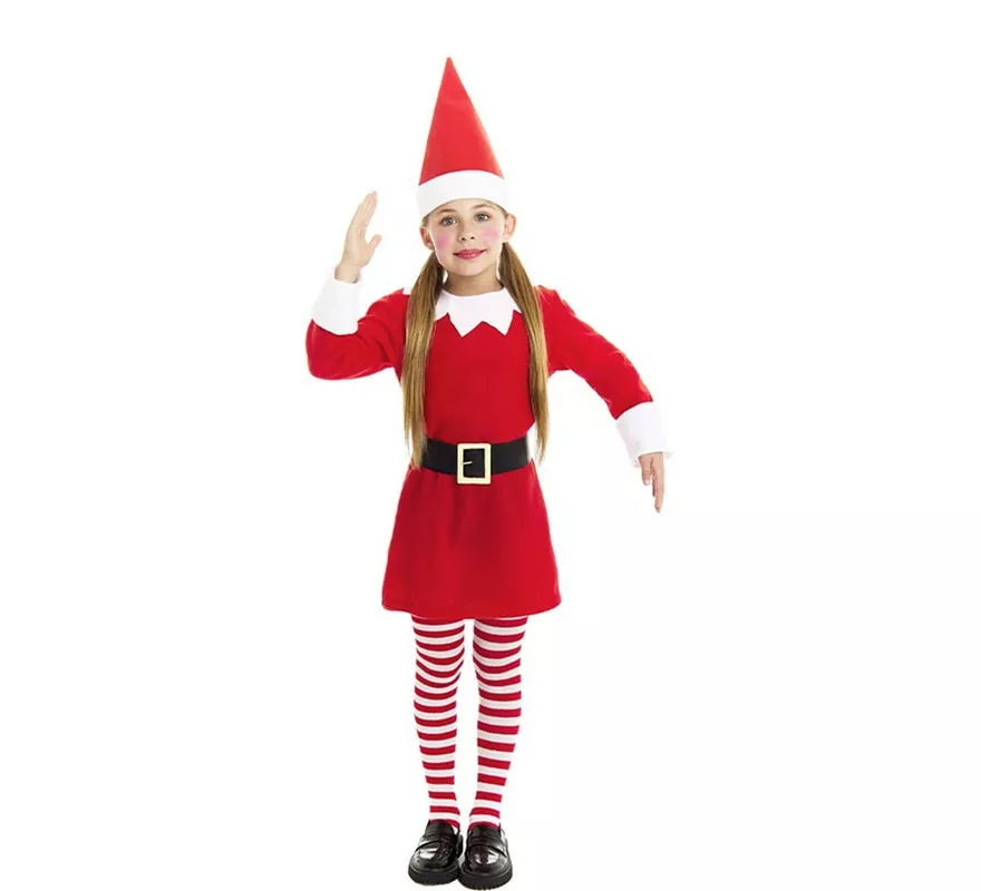 Translation missing: de.Disfraz de Elfa Polar roja en vestido con gorro para niña