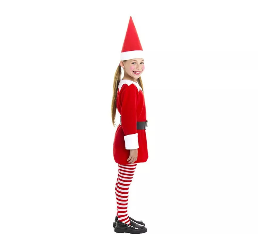 Disfraz de Elfa Polar roja en vestido con gorro para niña