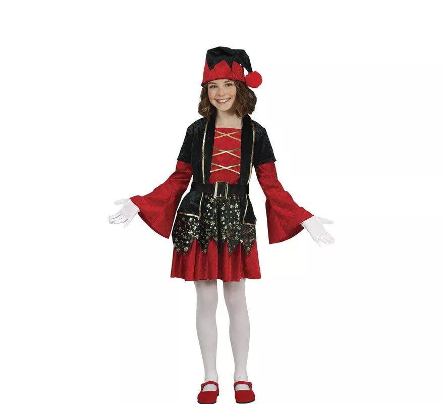 Translation missing: de.Disfraz de Elfa Rojo y Verde Oscuro para niña