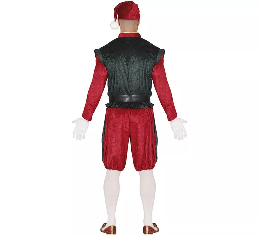 Translation missing: de.Disfraz de Elfo Paje verde y rojo con gorro para hombre