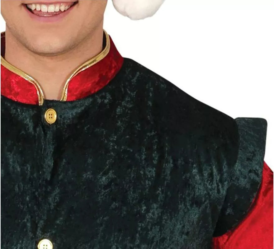 Translation missing: de.Disfraz de Elfo Paje verde y rojo con gorro para hombre