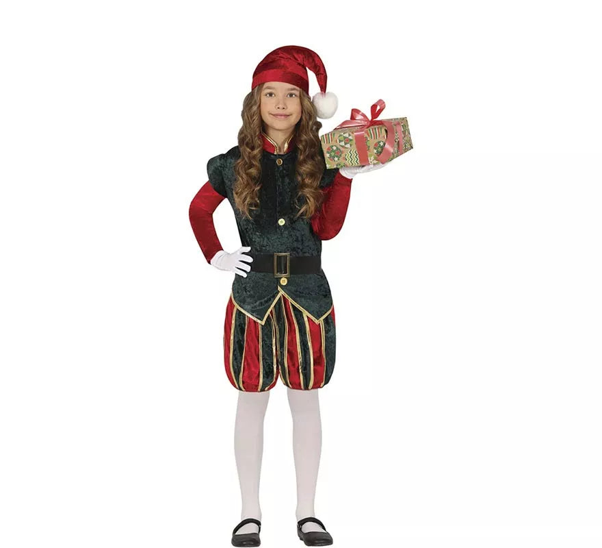 Translation missing: de.Disfraz de Elfo Paje verde y rojo con gorro para niños