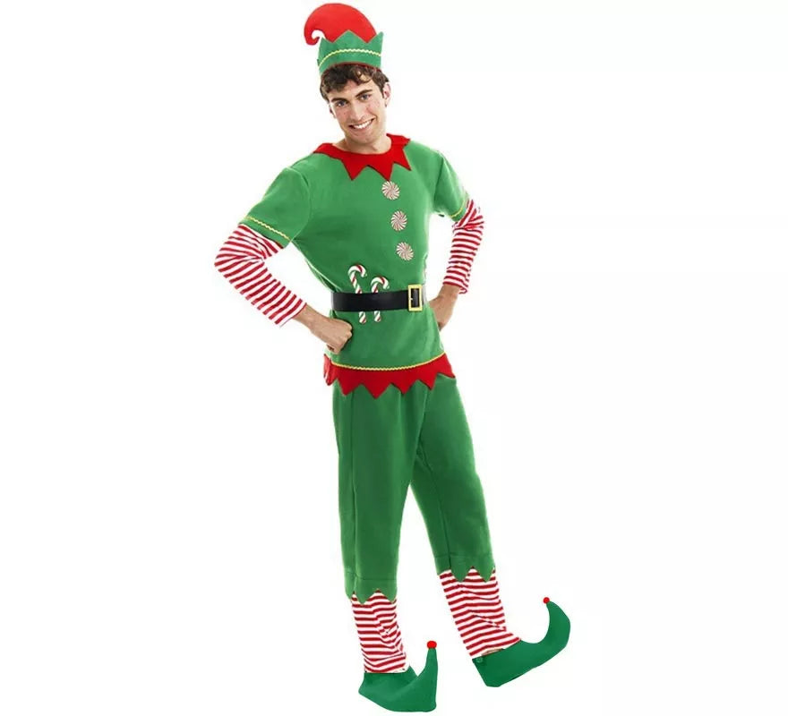 Translation missing: de.Disfraz de Elfo Polar verde y rojo con cinturón para hombre