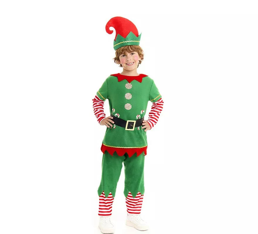 Translation missing: de.Disfraz de Elfo Polar verde y rojo con cinturón para niño