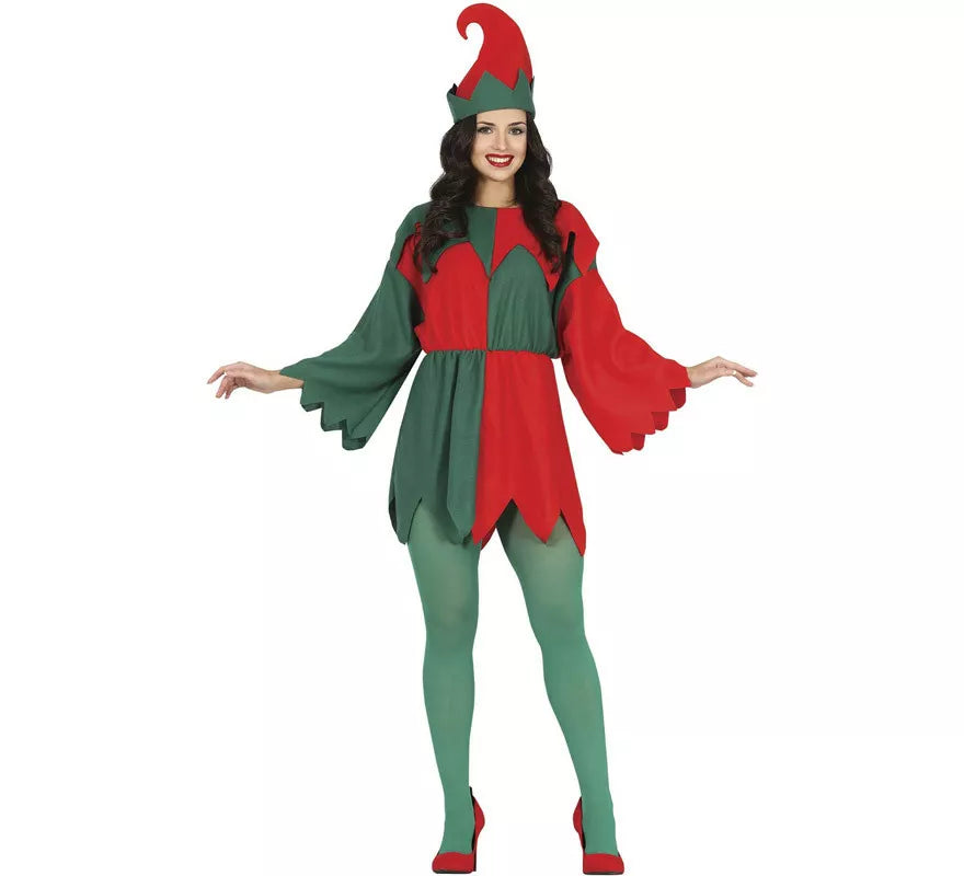 Translation missing: de.Disfraz de Elfo Rojo y Verde con mangas para mujer