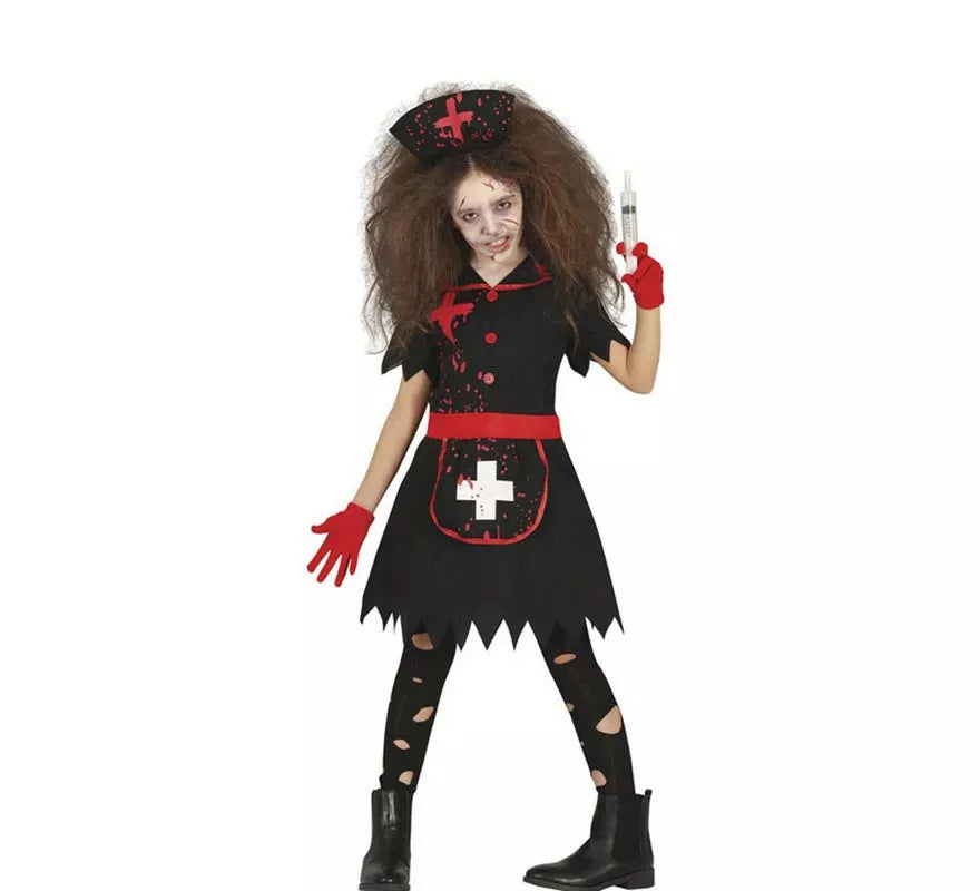 Translation missing: de.Disfraz de Enfermera Zombie negro para niña