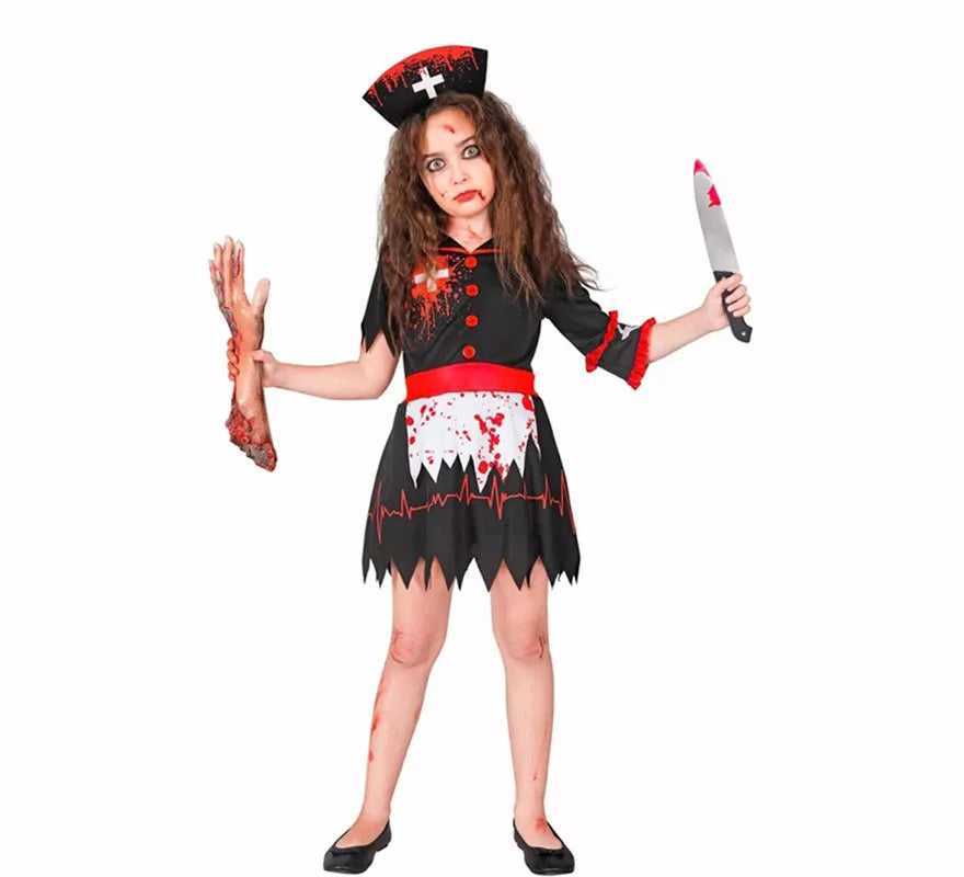 Translation missing: de.Disfraz de Enfermera Zombie negro para niña