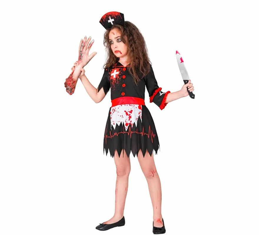 Translation missing: de.Disfraz de Enfermera Zombie negro para niña