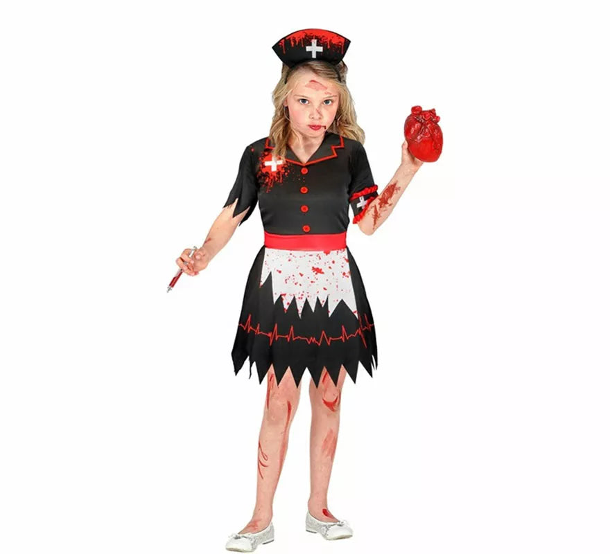 Translation missing: de.Disfraz de Enfermera Zombie negro para niña