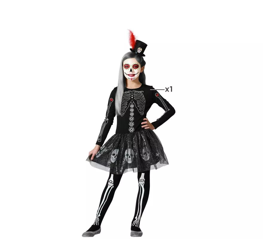 Translation missing: de.Disfraz de Esqueleto Brillo Calaveras para niña