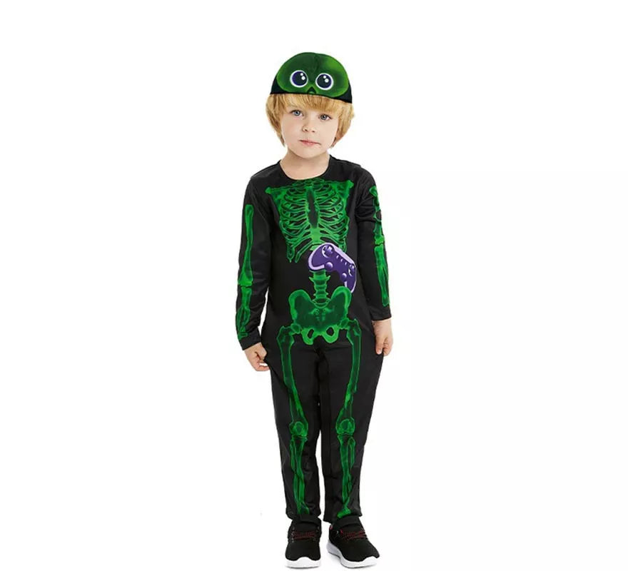 Translation missing: de.Disfraz de Esqueleto Gaming negro y verde para bebé y niño