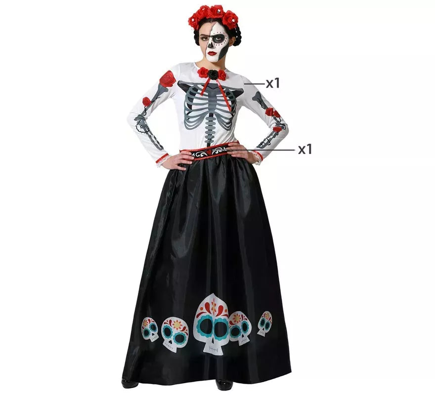 Translation missing: de.Disfraz de Esqueleto Mejicano Catrina Rosas para mujer