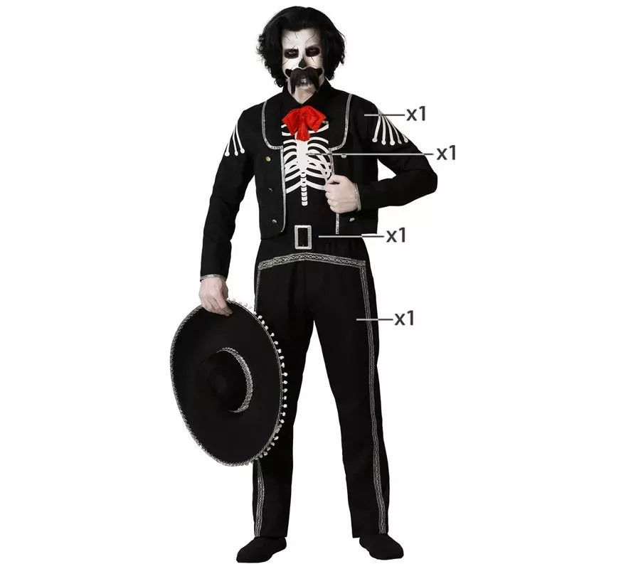 Translation missing: de.Disfraz de Esqueleto Mejicano Negro para hombre