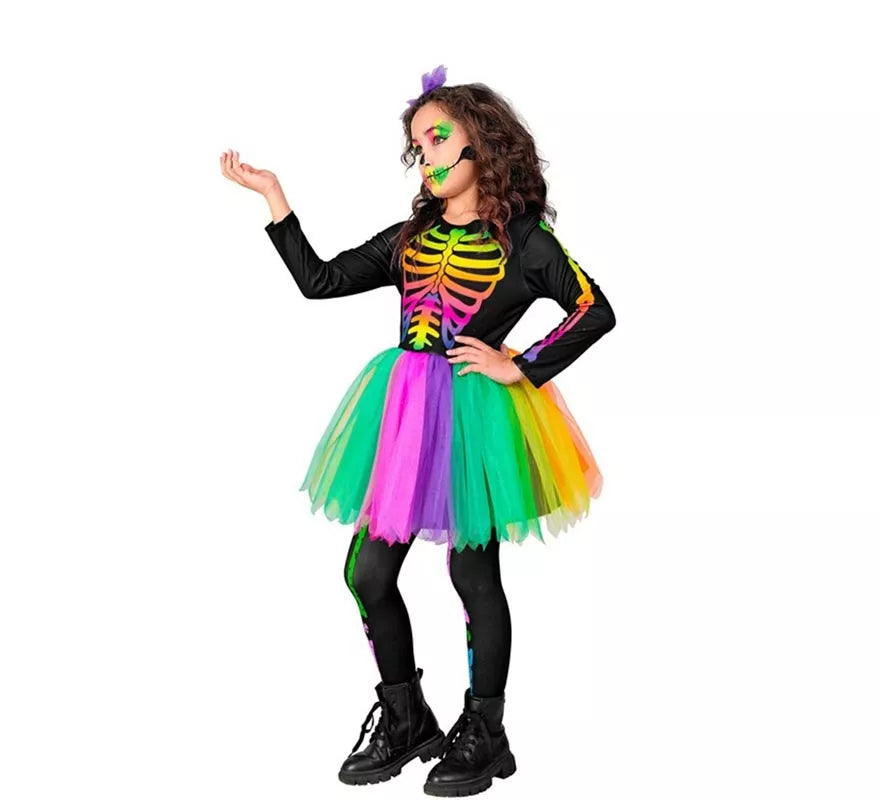 Translation missing: de.Disfraz de Esqueleto Tutú multicolor para niña