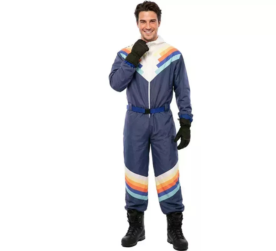 Disfraz de Esquiador azul con cinturón para hombre