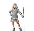 Disfraz de Esquimal vestido gris con capucha para niña