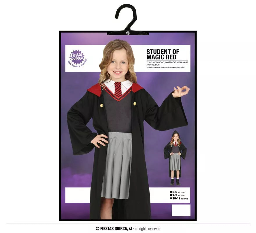 Translation missing: de.Disfraz de Estudiante de Magia Rojo para niña