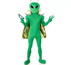 Grünes Alienkostüm mit goldenem Umhang für Herren