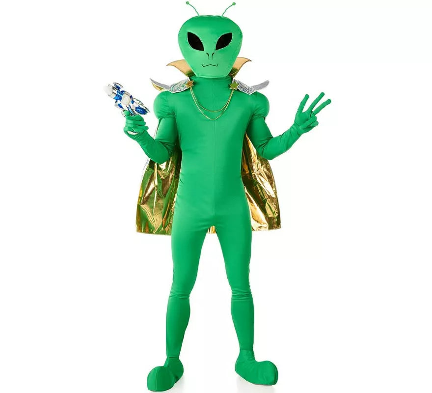 Translation missing: de.Disfraz de Extraterrestre verde con capa dorada para hombre