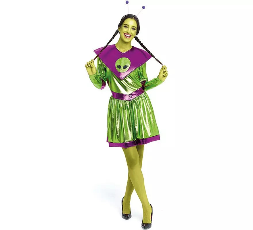 Translation missing: de.Disfraz de Extraterrestre verde y morado para mujer