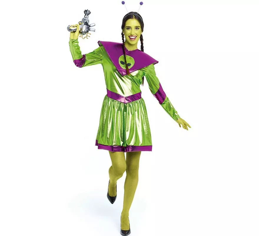 Translation missing: de.Disfraz de Extraterrestre verde y morado para mujer