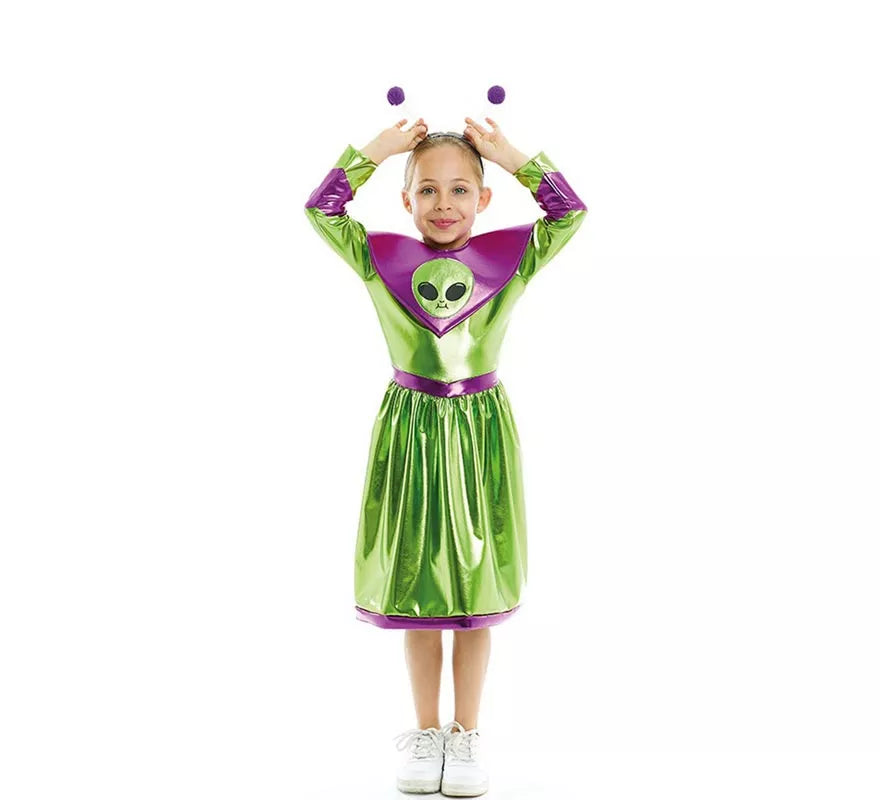 Translation missing: de.Disfraz de Extraterrestre verde y morado para niña