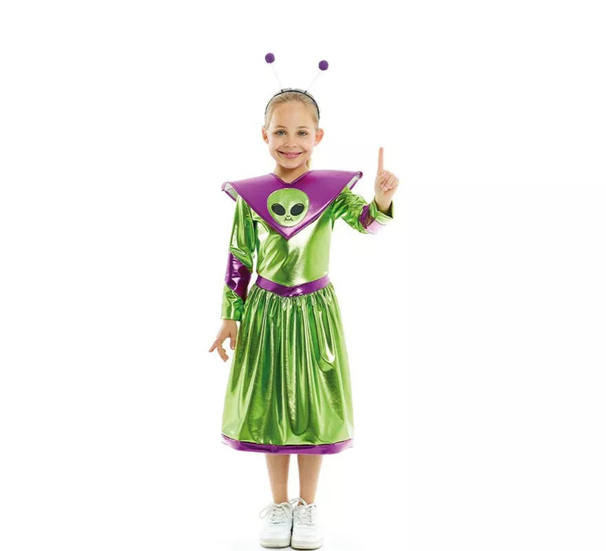 Translation missing: de.Disfraz de Extraterrestre verde y morado para niña