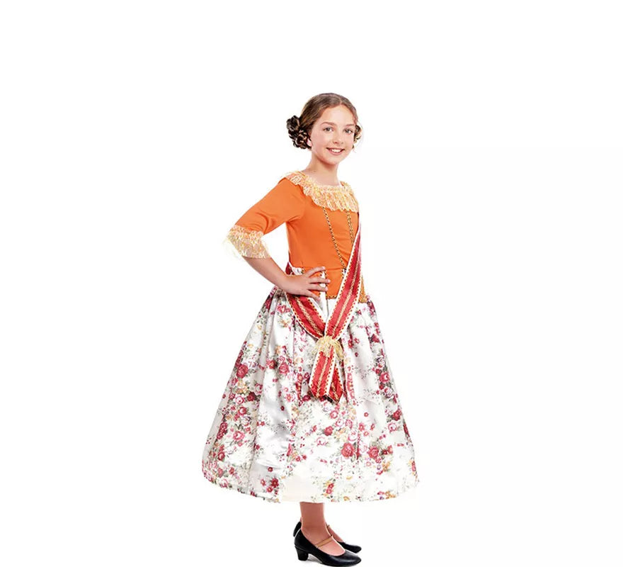 Disfraz de Fallera Naranja estampado para niña
